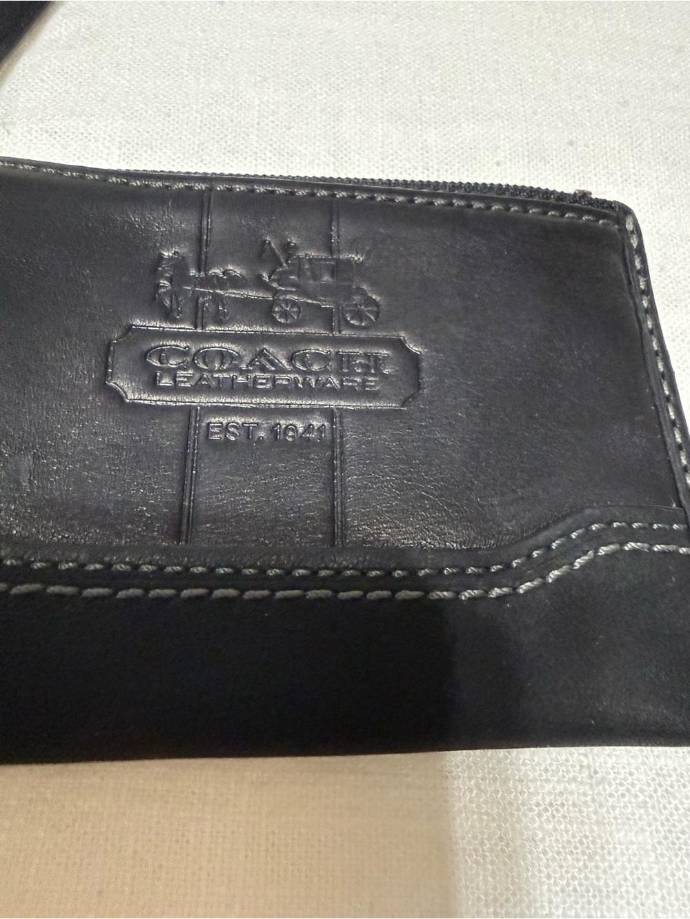 Coach Black Leather Embossed Carriage Zip Wallet